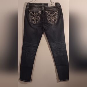 Miss Me Dark Blue Skinny Jeans with Embroidered Details